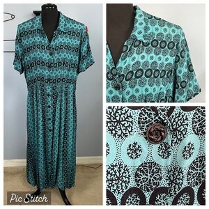 Vtg 40s Plus Size Rayon Blue And Black Snowflake Novelty Print Shirt Dress